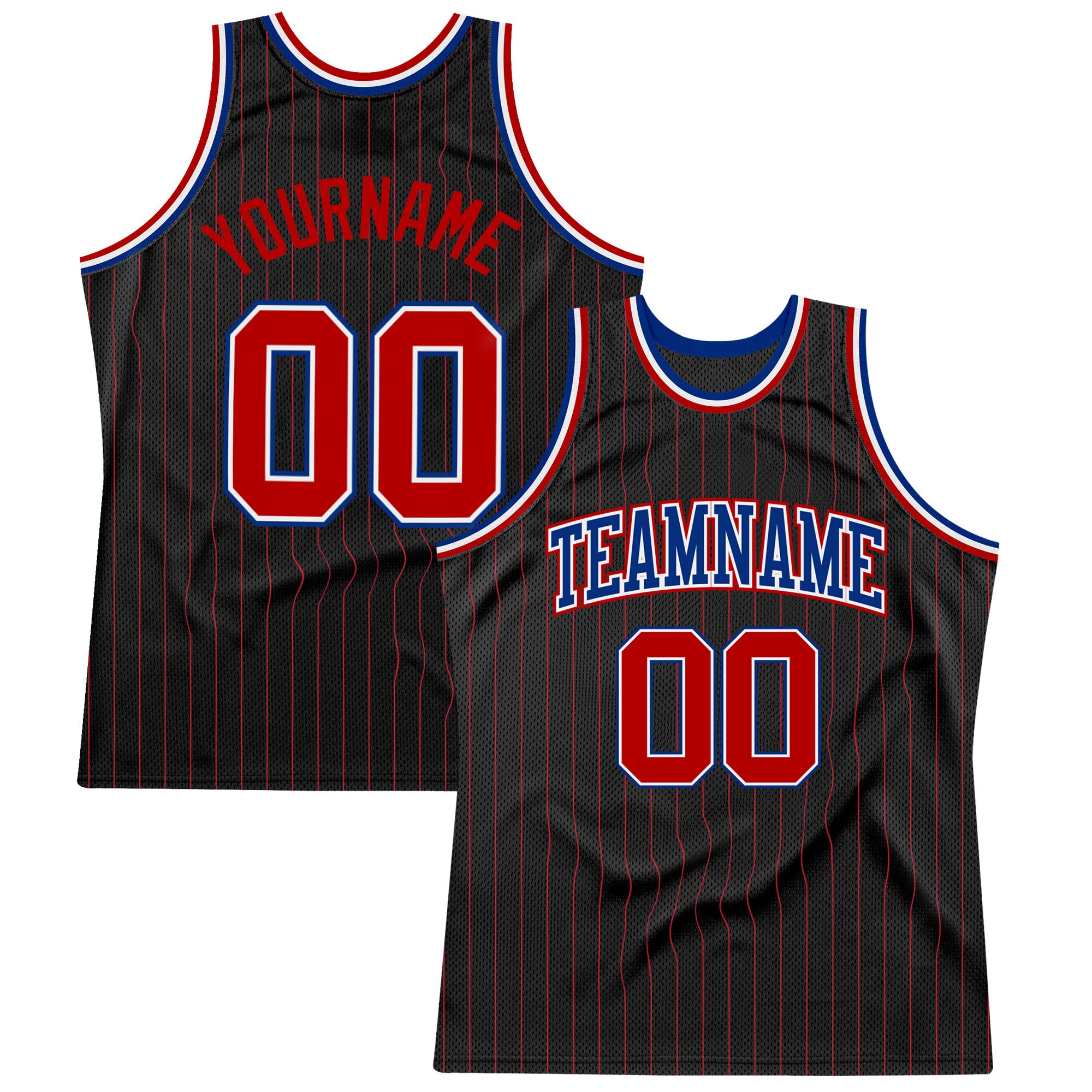 Custom Name Number Basketball Jersey - Personalized Black Red Pinstripe - Authentic Team Apparel Personalized Black Red Pinstripe