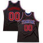 Personalized Red-Royal Basketball Jersey with Black Red Pinstripe Design Personalized Black Red Pinstripe Red-Royal Basketball