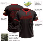 Personalized Two-Button Unisex Softball Jersey - Black Red Pinstripe Design Personalized Black Red Pinstripe Red Two-Button