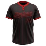 Custom Name and Number Unisex Softball Jersey, Personalized Black Red Pinstripe Two-Button Design Personalized Black Red