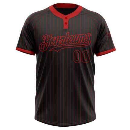 Custom Name and Number Unisex Softball Jersey, Personalized Black Red Pinstripe Two-Button Design Personalized Black Red