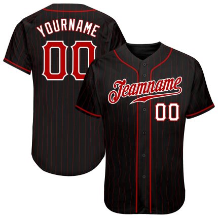 Personalized Authentic Baseball Jersey - Black Red Pinstripe Red-White Design Personalized Black Red Pinstripe Red-White