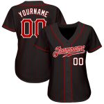 Personalized Authentic Baseball Jersey - Black Red Pinstripe Red-White Design Personalized Black Red Pinstripe Red-White