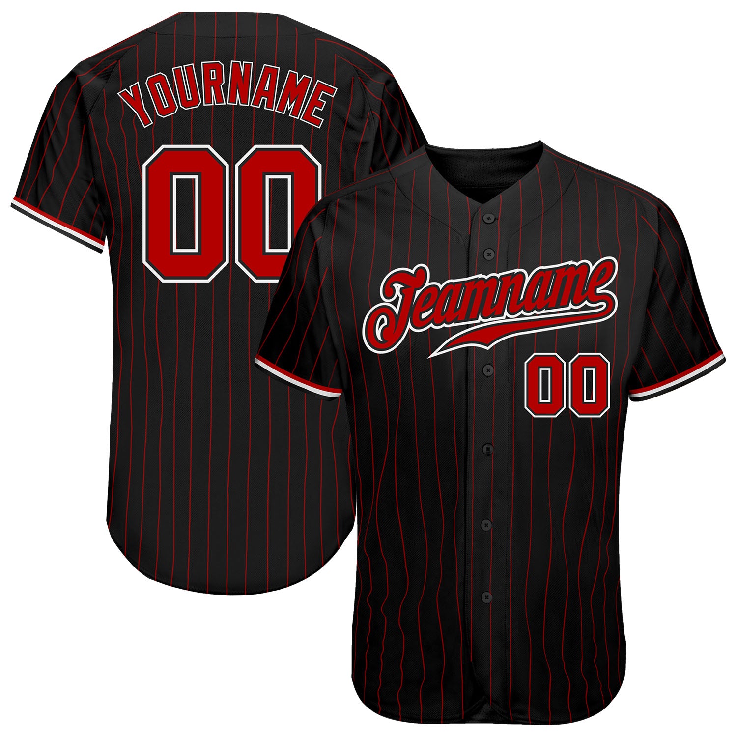 Custom Name Number Baseball Jersey - Personalized Red-White Black Red Pinstripe Team Apparel Personalized Black Red Pinstripe