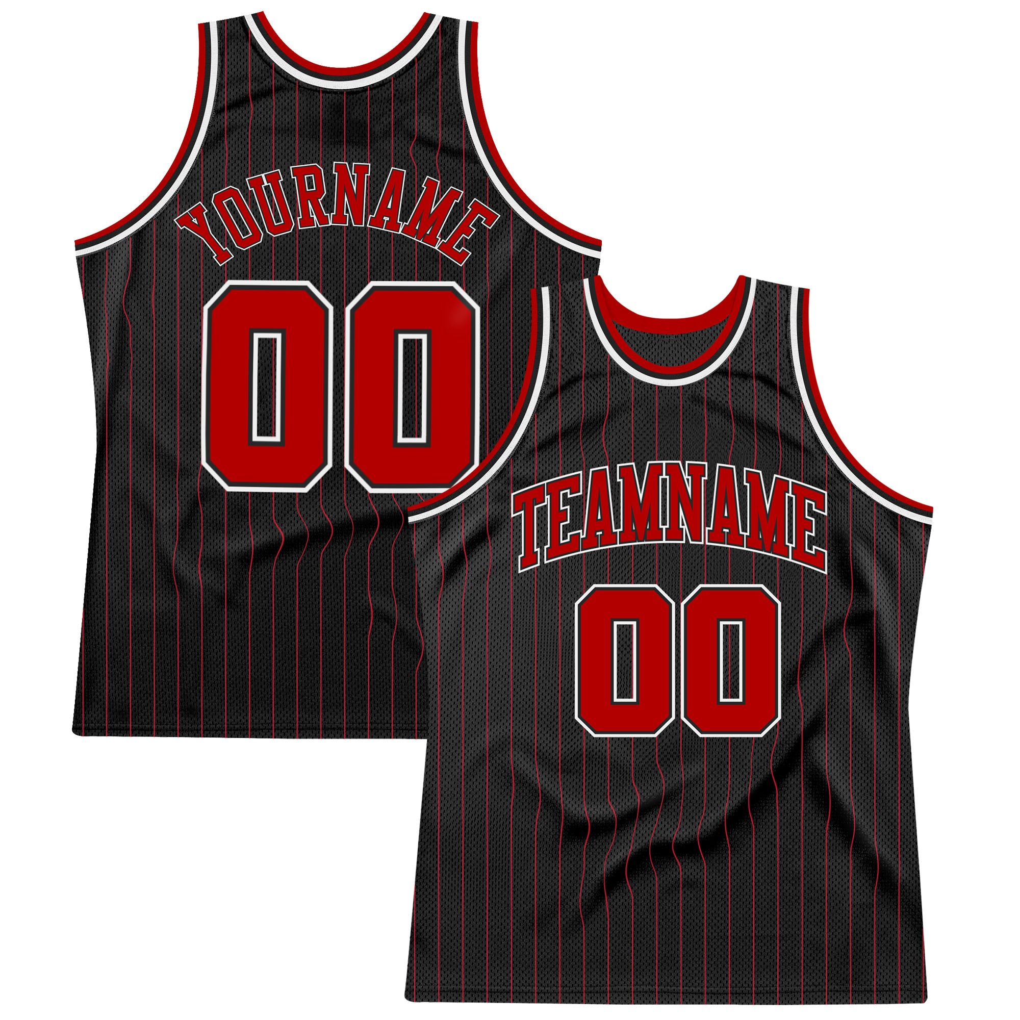 Custom Name Number Personalized Black Red Pinstripe Basketball Jersey - Authentic Team Apparel Personalized Black Red Pinstripe