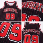 Custom Name Number Personalized Black Red Pinstripe Basketball Jersey - Authentic Team Apparel Personalized Black Red Pinstripe