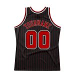 Custom Name Number Personalized Black Red Pinstripe Basketball Jersey - Authentic Team Apparel Personalized Black Red Pinstripe