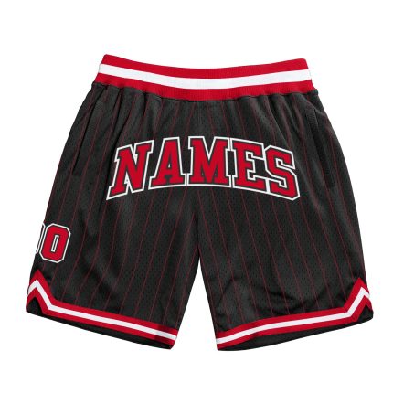 Custom Name and Number Authentic Basketball Shorts - Personalized Black Red Pinstripe Design Personalized Black Red Pinstripe