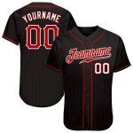 Personalized Black Red Pinstripe Baseball Jersey - Custom Red-White Style, Size 2 Personalized Black Red Pinstripe Red-White