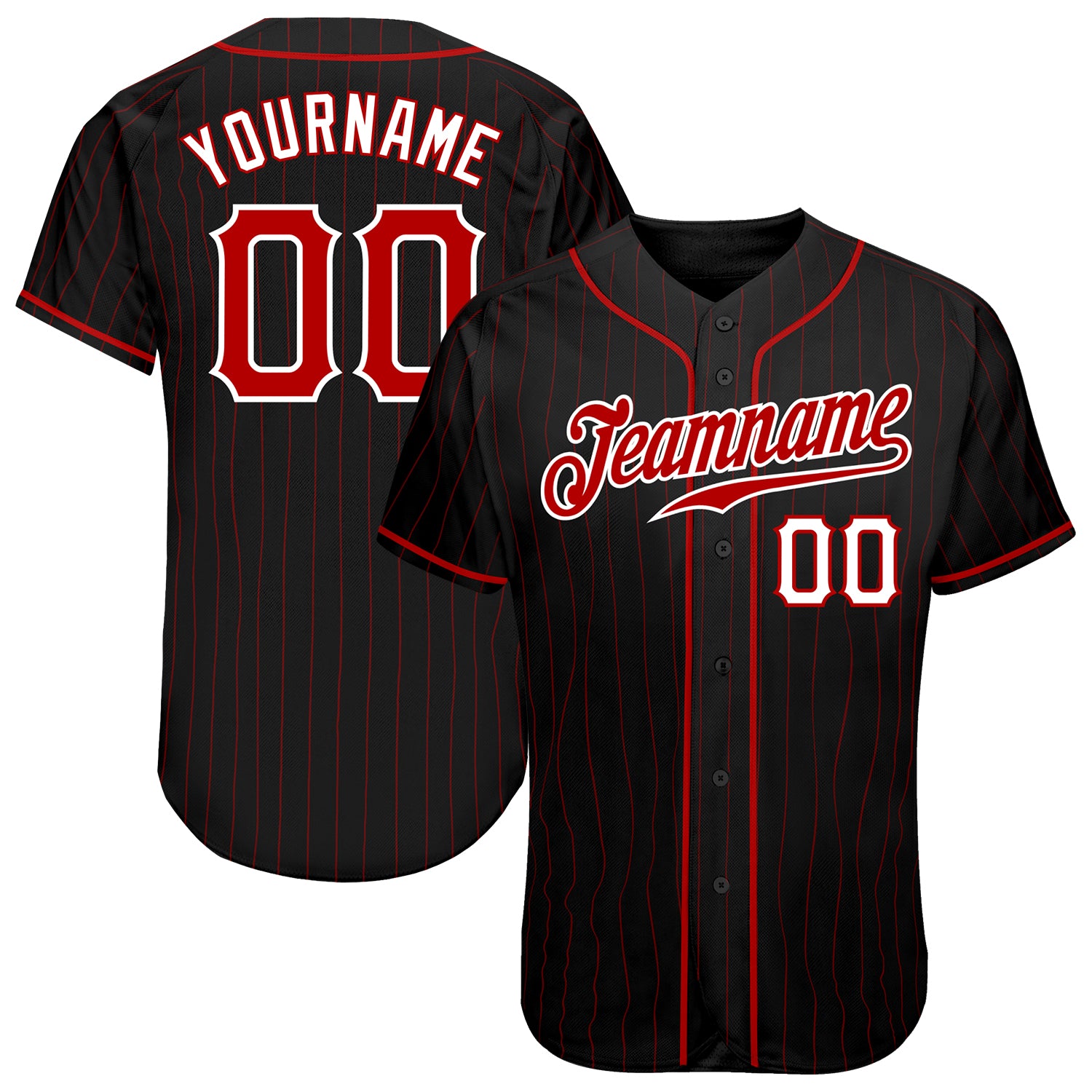Personalized Black Red Pinstripe Baseball Jersey - Custom Red-White Style, Size 2 Personalized Black Red Pinstripe Red-White
