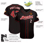 Personalized Black Red Pinstripe Baseball Jersey - Custom Red-White Style, Size 2 Personalized Black Red Pinstripe Red-White