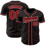 Personalized Black Red Baseball Jersey with Pinstripe Design - Size 3 Red-White Personalized Black Red Pinstripe Red-White