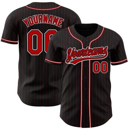 Personalized Black Red Baseball Jersey with Pinstripe Design - Size 3 Red-White Personalized Black Red Pinstripe Red-White