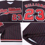 Personalized Red Black Pinstripe Baseball Jersey for Men and Women Personalized Black Red Pinstripe Red-White Baseball Jersey
