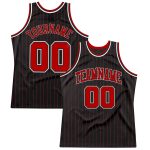 Personalized Red Black Pinstripe Basketball Jersey - Custom Sports Apparel Personalized Black Red Pinstripe Red-White Basketball