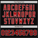 Personalized Black Red Pinstripe Varsity Letterman Jacket - Full-Snap Bomber Style Personalized Black Red Pinstripe Red-White