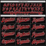 Personalized Black Red Pinstripe Varsity Letterman Jacket - Full-Snap Bomber Style Personalized Black Red Pinstripe Red-White