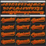 Personalized Black Red Pinstripe Baseball Jersey with Red and Yellow Accents Personalized Black Red Pinstripe Red-Yellow
