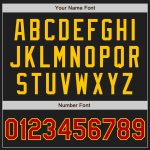 Personalized Black Red Pinstripe Baseball Jersey with Red and Yellow Accents Personalized Black Red Pinstripe Red-Yellow
