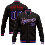 Personalized Black Red Pinstripe Bomber Jacket for Men - Royal-White Full-Snap Varsity Letterman Personalized Black Red Pinstripe