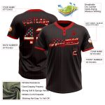 Custom Name Number Vintage USA Flag Black Red Pinstripe Softball Jersey Unisex Two-Button Personalized Black Red Pinstripe