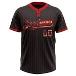 Personalized Vintage USA Flag Two-Button Unisex Softball Jersey - Black Red Pinstripe Design Personalized Black Red Pinstripe