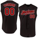 Personalized Authentic Black Red Pinstripe Sleeveless Baseball Jersey Personalized Black Red Pinstripe White Authentic Sleeveless