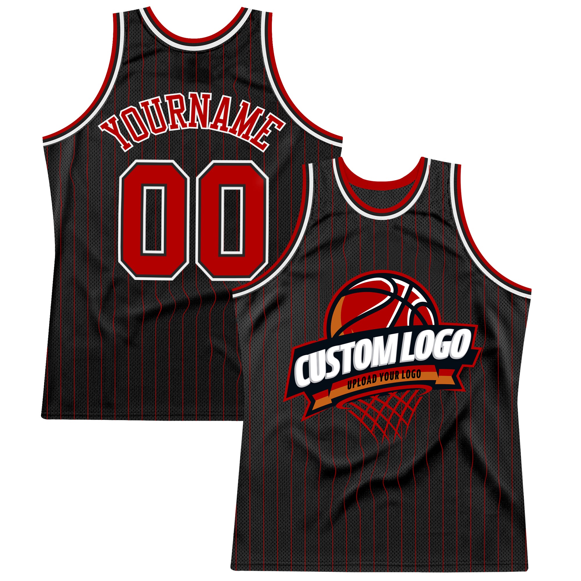 Custom Name Number Basketball Jersey Black Red Pinstripe White Authentic Throwback Personalized Black Red Pinstripe White