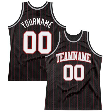 Custom Personalized Basketball Jersey - Black Red Pinstripe, White Gray-Red, Custom Name & Number Personalized Black Red
