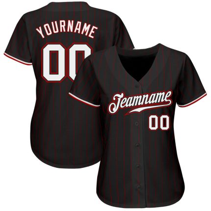 Custom Name & Number Personalized Black Red Pinstripe Baseball Jersey - Authentic Team Jersey Personalized Black Red Pinstripe