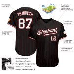 Custom Name & Number Personalized Black Red Pinstripe Baseball Jersey - Authentic Team Jersey Personalized Black Red Pinstripe