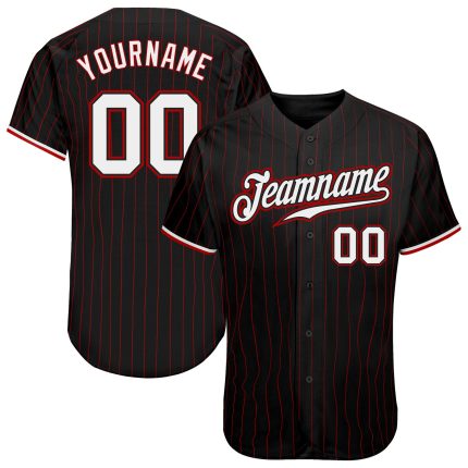 Customizable Black Red Pinstripe Baseball Jersey for Men and Women Personalized Black Red Pinstripe White-Red Baseball Jersey
