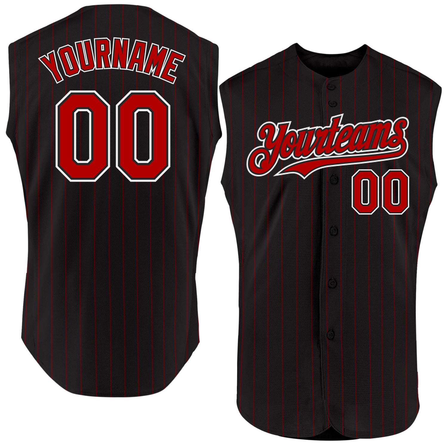 Personalized Black Red Pinstripe Sleeveless Baseball Jersey for Men - Custom Sports Apparel Personalized Black Red Pinstripe