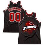 Personalized Black Red Pinstripe Basketball Jersey - Throwback Style Jersey Personalized Black Red Pinstripe White Throwback