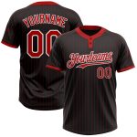Personalized Unisex Softball Jersey Black Red Pinstripe Two-Button Design Personalized Black Red Pinstripe White Two-Button
