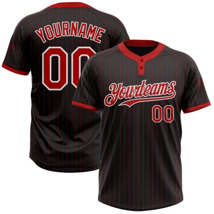 Personalized Unisex Softball Jersey Black Red Pinstripe Two-Button Design Personalized Black Red Pinstripe White Two-Button