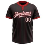 Custom Black Red Pinstripe Two-Button Unisex Softball Jersey - Personalized Design for Players Personalized Black Red Pinstripe