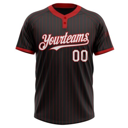 Custom Black Red Pinstripe Two-Button Unisex Softball Jersey - Personalized Design for Players Personalized Black Red Pinstripe