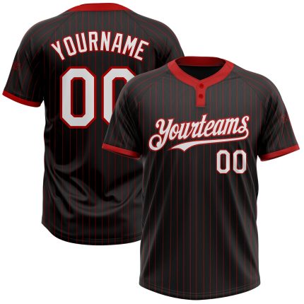 Custom Black Red Pinstripe Two-Button Unisex Softball Jersey - Personalized Design for Players Personalized Black Red Pinstripe
