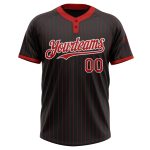 Personalized Unisex Softball Jersey Black Red Pinstripe Two-Button Design Personalized Black Red Pinstripe White Two-Button
