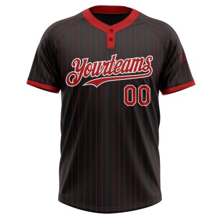 Personalized Unisex Softball Jersey Black Red Pinstripe Two-Button Design Personalized Black Red Pinstripe White Two-Button