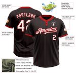 Custom Name and Number Unisex Softball Jersey - Personalized Black Red Pinstripe Two-Button Design Personalized Black Red