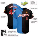 Custom Name Number Baseball Jersey - Personalized Black Red-Powder Blue Authentic Split Style Personalized Black Red-Powder