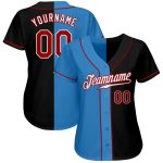 Personalized Fashion Baseball Jersey in Black Red-Powder Blue Split Design Personalized Black Red-Powder Blue Split Fashion