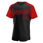 Personalized Baseball Jersey with Black and Red Raglan Sleeves, Custom Design Personalized Black Red Raglan Sleeves Baseball