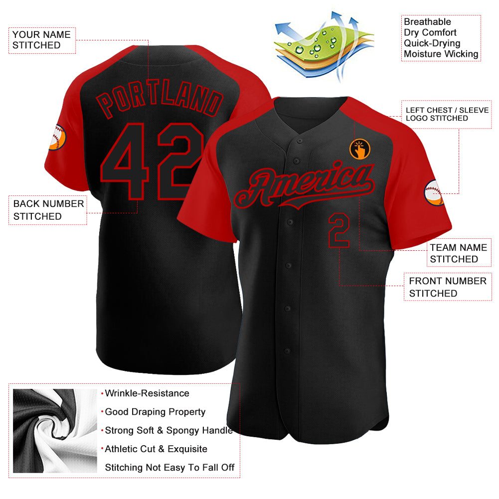 Personalized Baseball Jersey with Black and Red Raglan Sleeves, Custom Design Personalized Black Red Raglan Sleeves Baseball - Image 3
