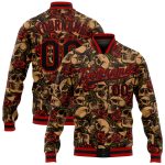 Personalized Black Red Rose Skull 3D Varsity Letterman Bomber Jacket Personalized Black Red Rose Skull Fashion 3D Bomber