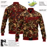 Custom Name Number 3D Skull Rose Black Red Bomber Varsity Jacket Full-Snap Fashion Team Apparel Personalized Black Red Rose