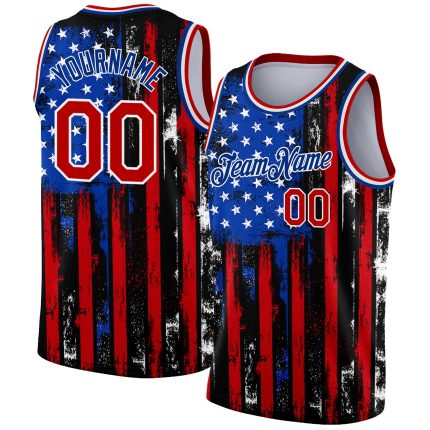 Custom Name Number 3D American Flag Basketball Jersey - Personalized Black Red-Royal Fashion Team Apparel Personalized Black