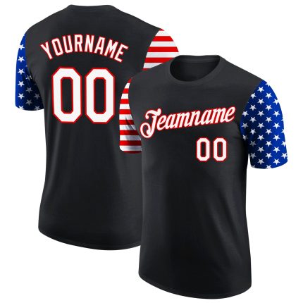 Personalized 3D American Flag Patriotic T-Shirt in Black and Red-Royal - Performance Wear Personalized Black Red-Royal 3D